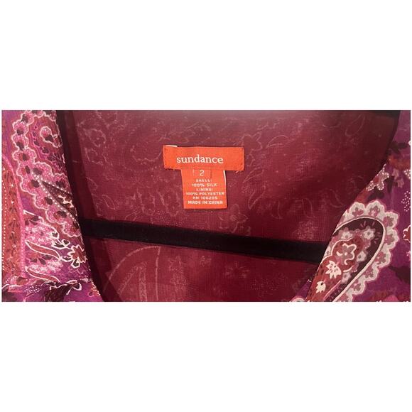 Sundance 100% Silk Maroon Paisley Ruffle Flutter Tier Maxi Dress Size 2 - Picture 7 of 7